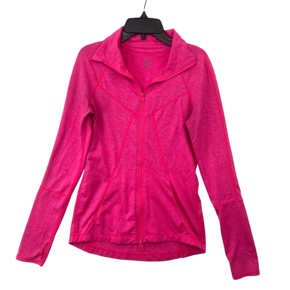 Z‎ by Zella Full Zip Jacket Womens XS Bright Pink Heathered Thumbhole Mock Neck